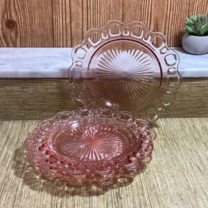 Vintage Anchor Hocking Pink Glass Decorative Plates Old Colony Open Lace 8”